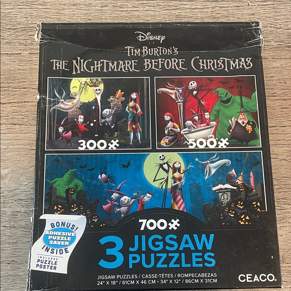 Disney‎ Tim Burton’s 3 Jigsaw Puzzles ‘The Nightmare Before Christmas’. NIB